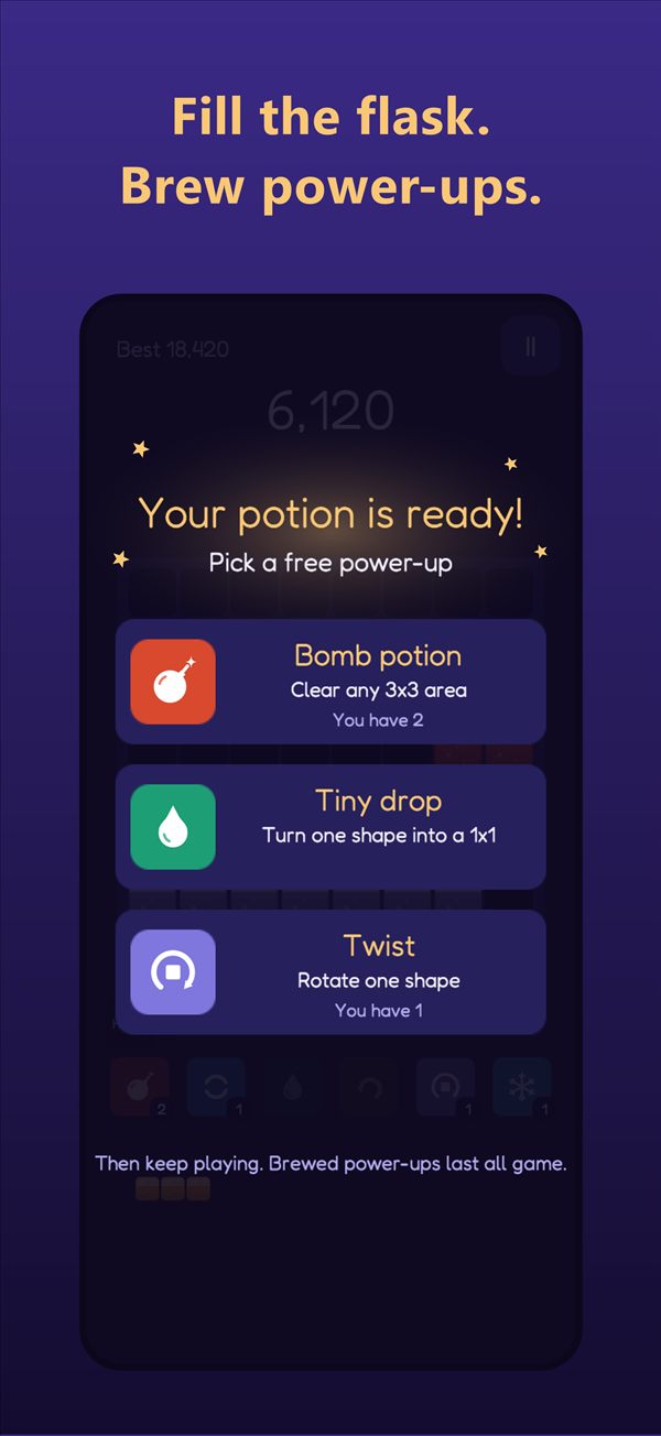 Brew Blast brew screen with power-ups